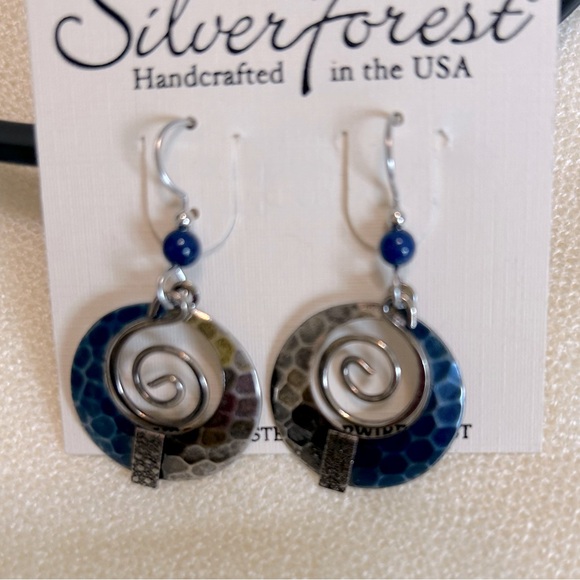 silver forrest earrings blue tone pounded handcrafted in VT - NWT - Picture 2 of 3